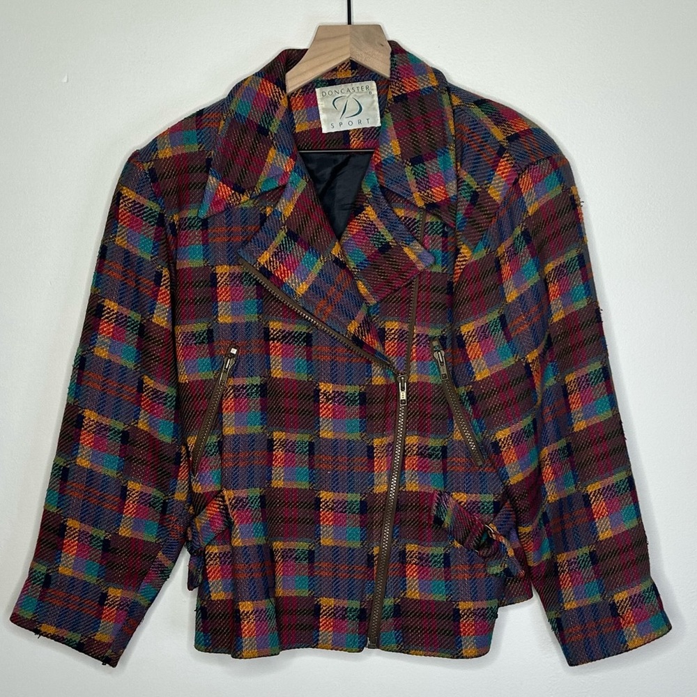 Vintage Like New! Doncaster multi color plaid moto jacket size 6